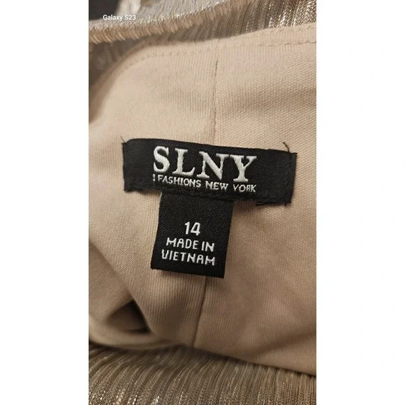 Gold Champagne Metallic Cocktail Sleeveless Cowl Neck Shift Party dress Size 14 - Picture 3 of 5